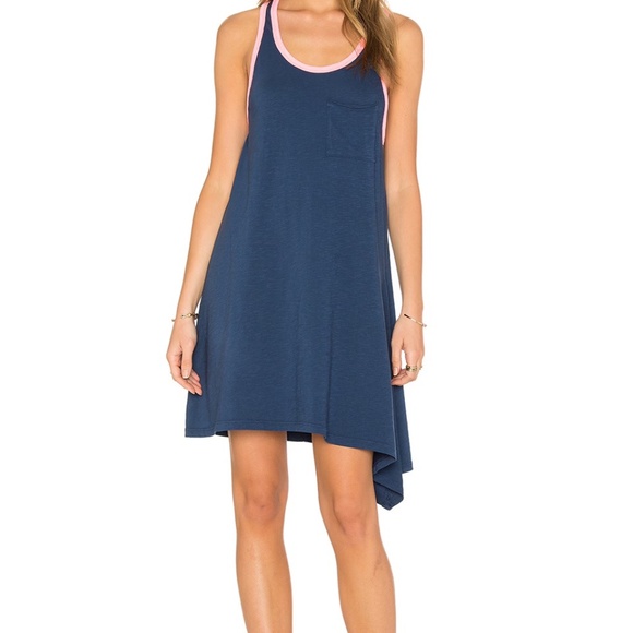 Sundry Sleeveless Cotton Blend  Asymmetrical Hem Mini Dress M/2 Navy Casual - Picture 1 of 10